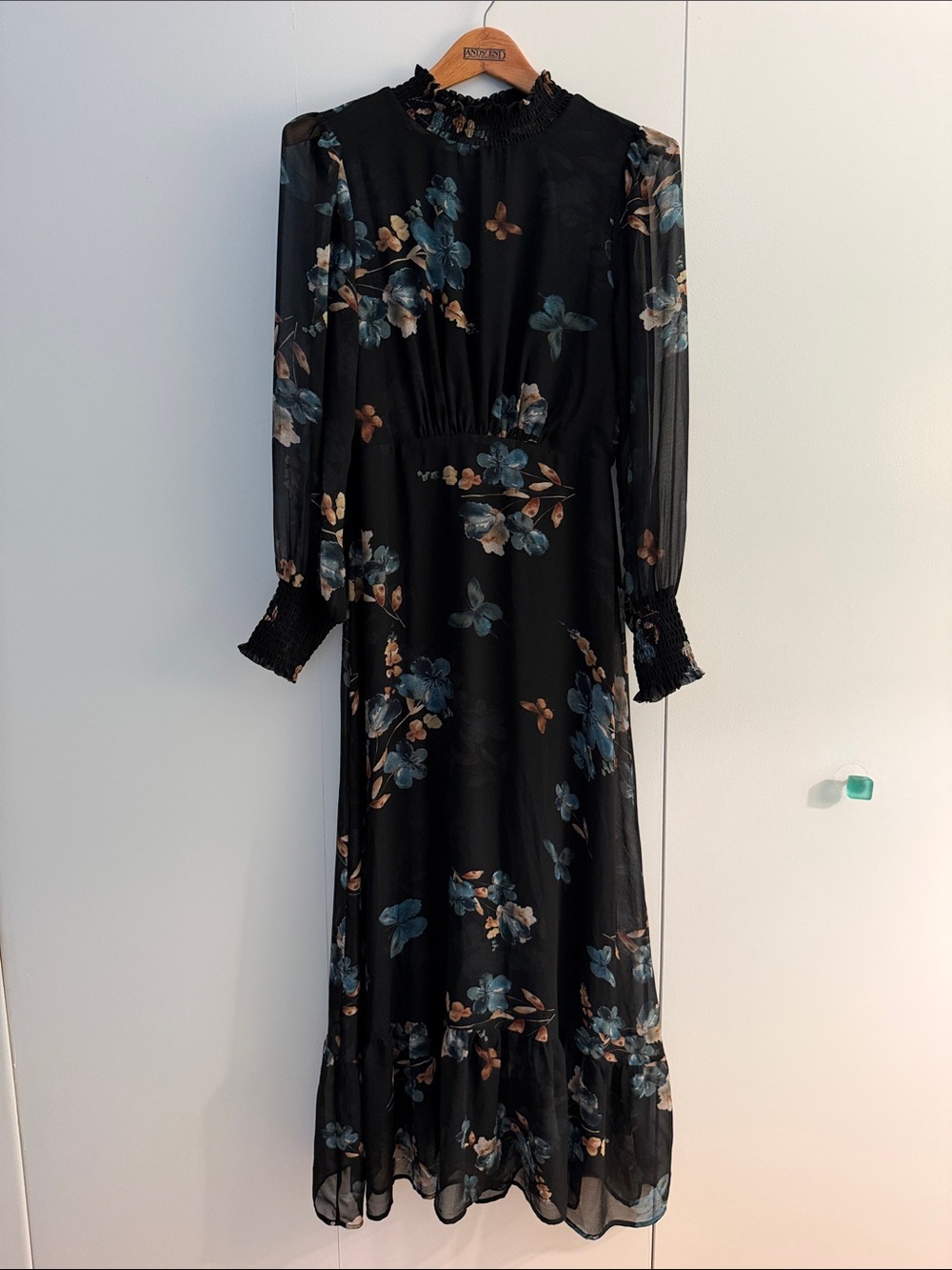 Baltic Born Black Maxi Dress with Blue & Tan Floral Print
